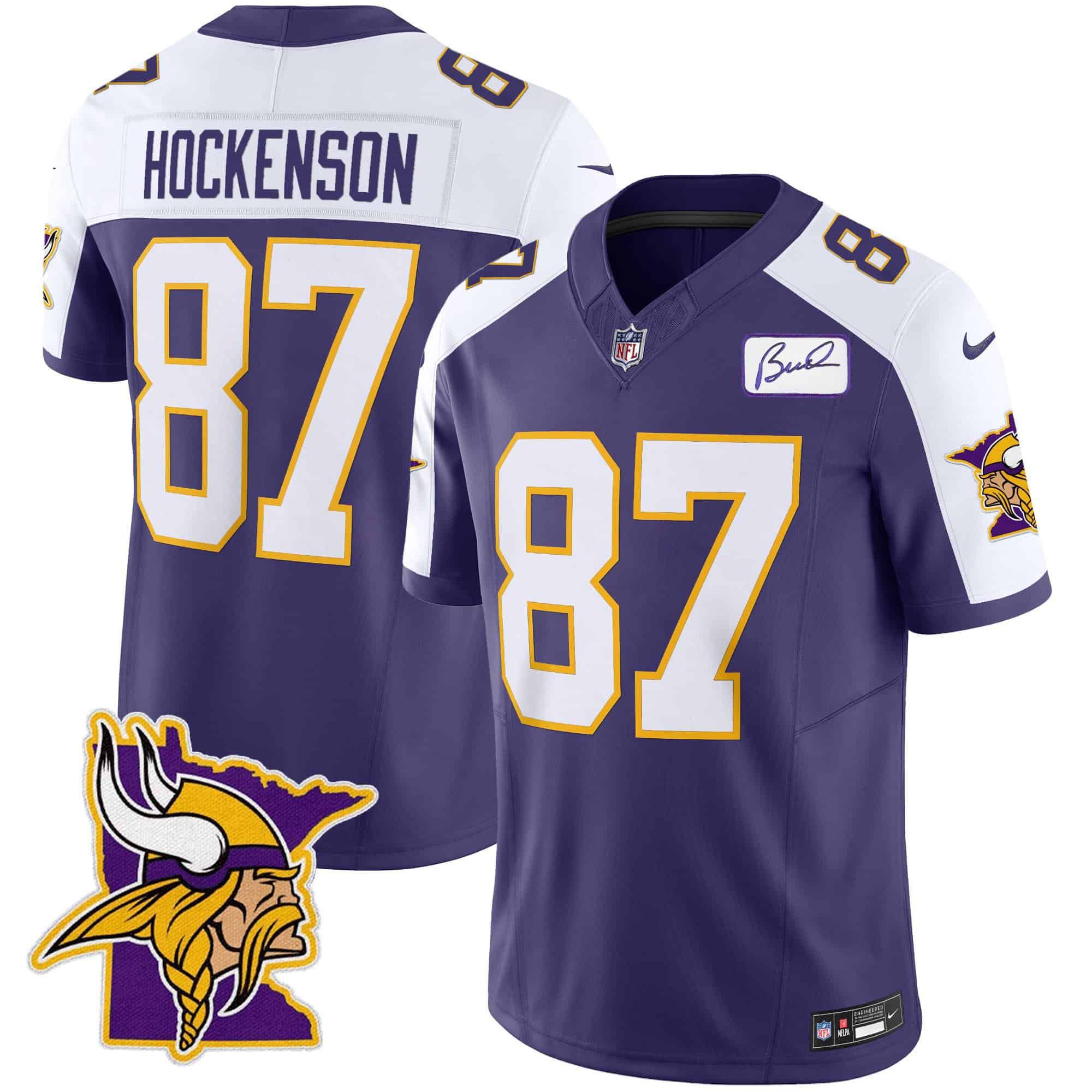 Men Minnesota Vikings #87 Hockenson Purple 2024 Nike Patch Classic Limited NFL Jersey